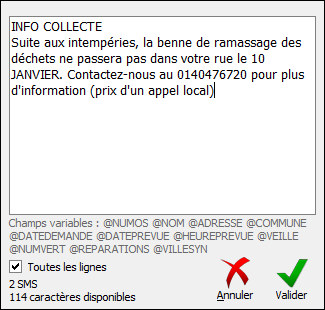 Information par SMS à l'ensemble des usagers d'un secteur de collecte