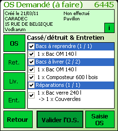 Fenêtre d'un ordre de service