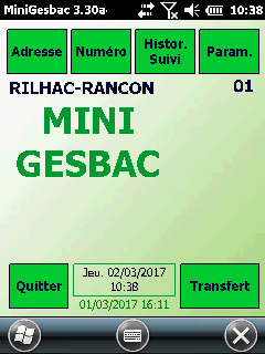 Écran d'accueil MiniGesbac