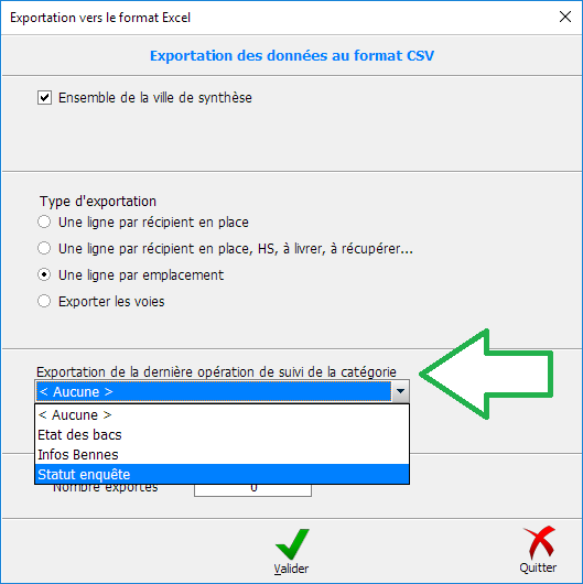 Exportation de la dernière opération de constat lors de l'exportation