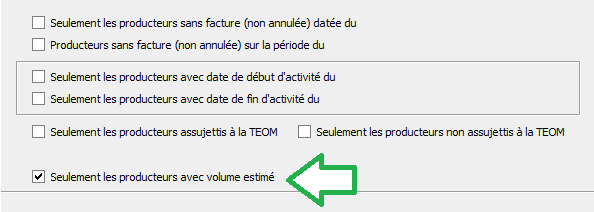 Filtre Seulement les producteurs avec volume estimé