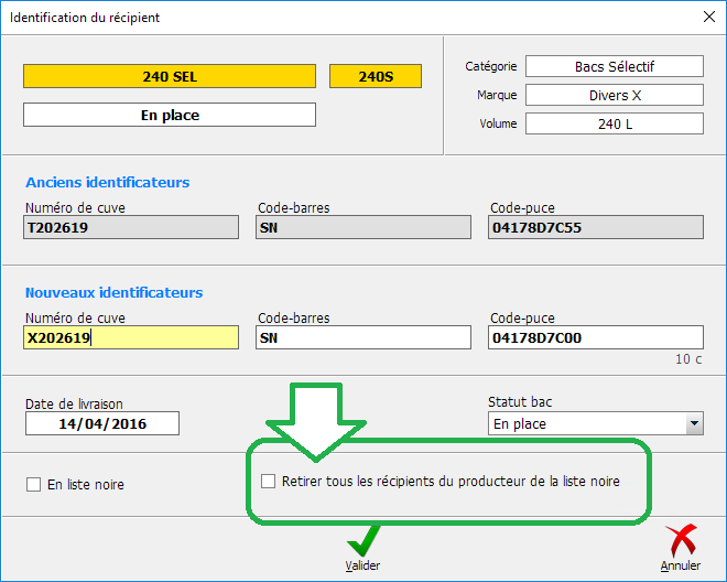 Mise en liste noire de tous les bacs d'un usager