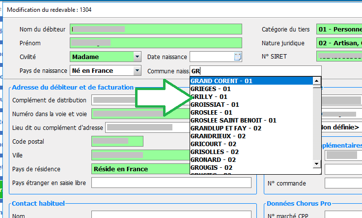 Liste préremplie des communes et pays de naissance