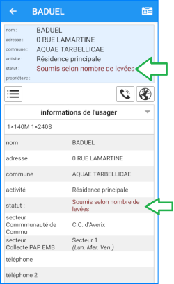 Affichage du statut de redevance/taxation