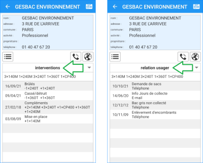 Gesbac Mobile : historique des interventions et des échanges