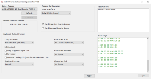 Paramétrage du lecteur USB RFID HF