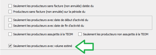 Filtre Seulement les producteurs avec volume estimé