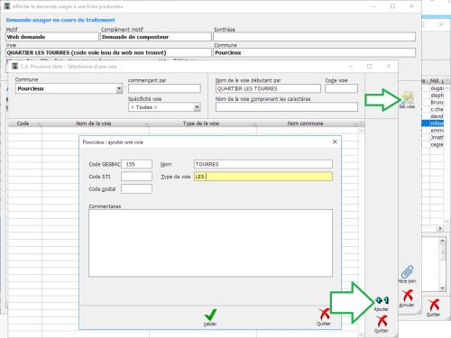 Création de voies lors de l'affectation des usagers du portail web