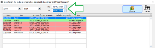 Importation des dépôts en PAV de date à date / API ESE STOSAG